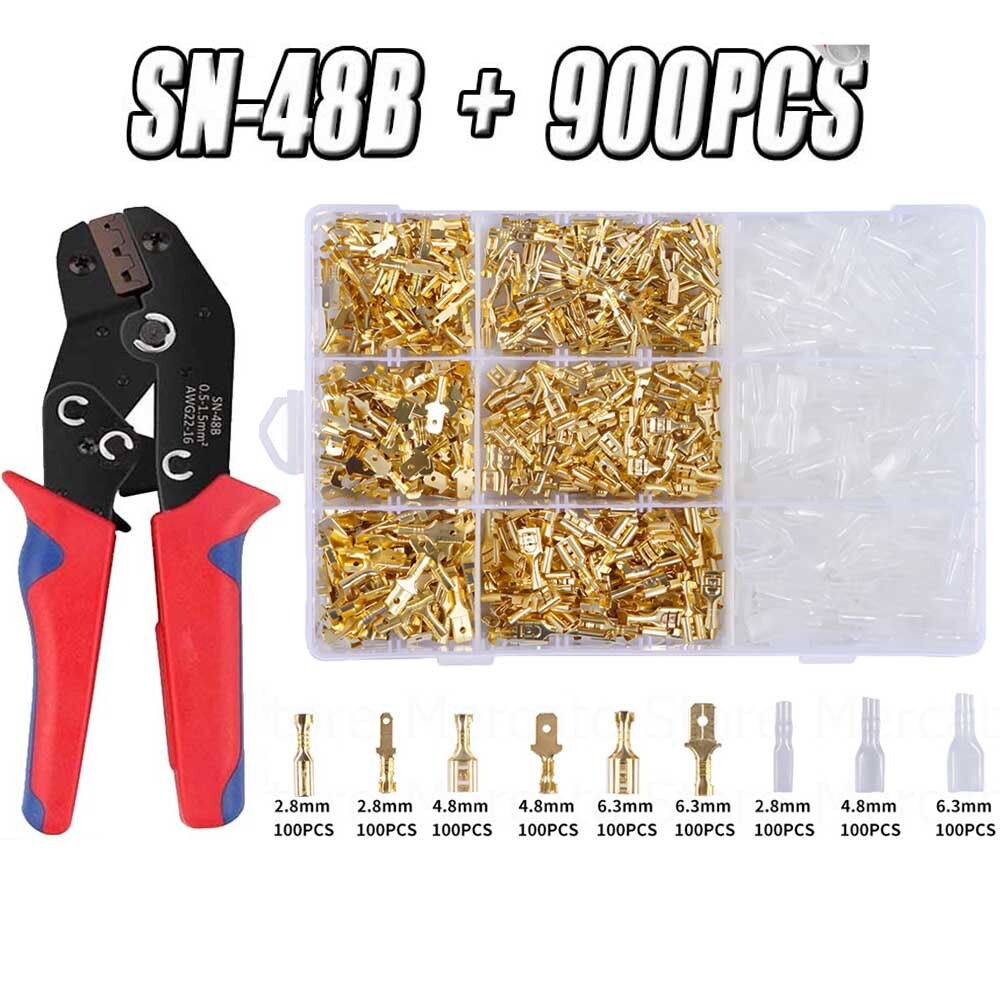 900PCS Terminals Crimping Tool Kit Spade Connectors Crimper Wire