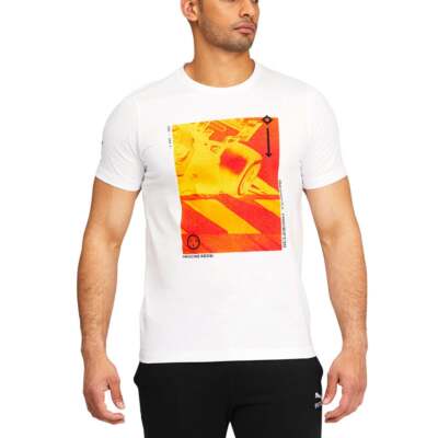 

Puma Ferrari Race Graphic Crew Neck Short Sleeve TShirt Mens White Casual Tops 5, Белый, Puma Ferrari Race Graphic Crew Neck Short Sleeve TShirt