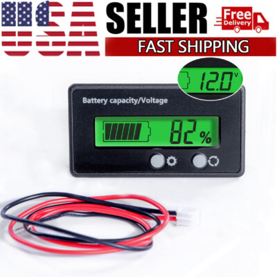 Battery Status Charge LCD Digital Indicator Monitor Meter Gauge 12V/24V/36/48V