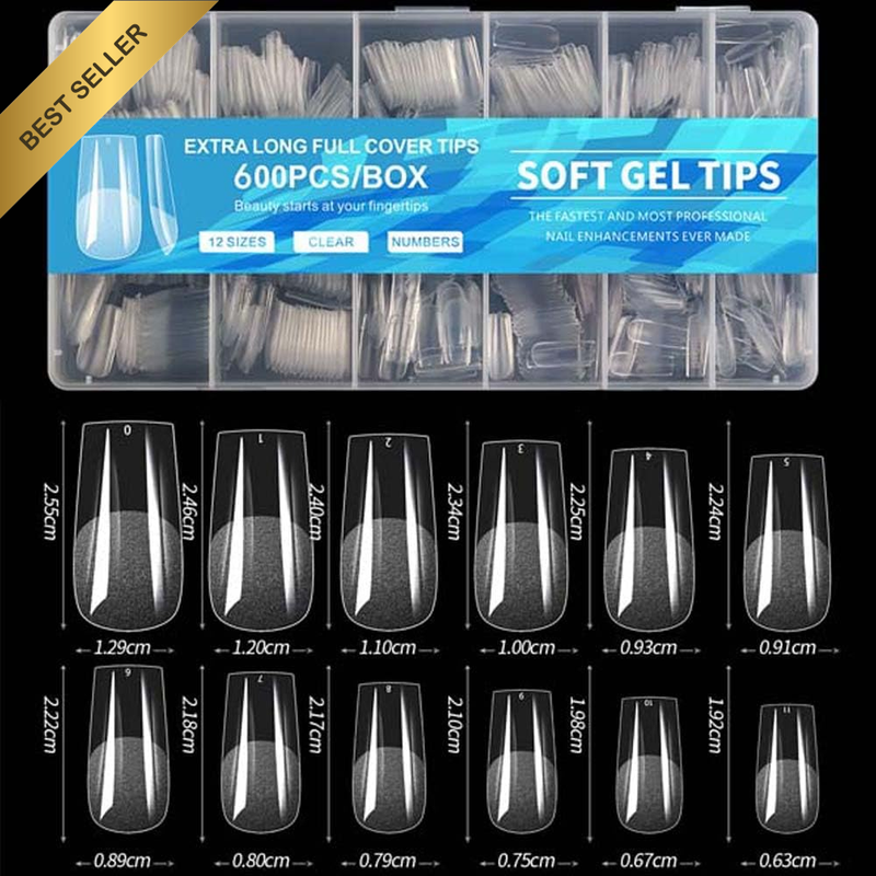 600PCS Nail Tips, Soft Gel Press on Nails, 12 Sizes (Short, Square)