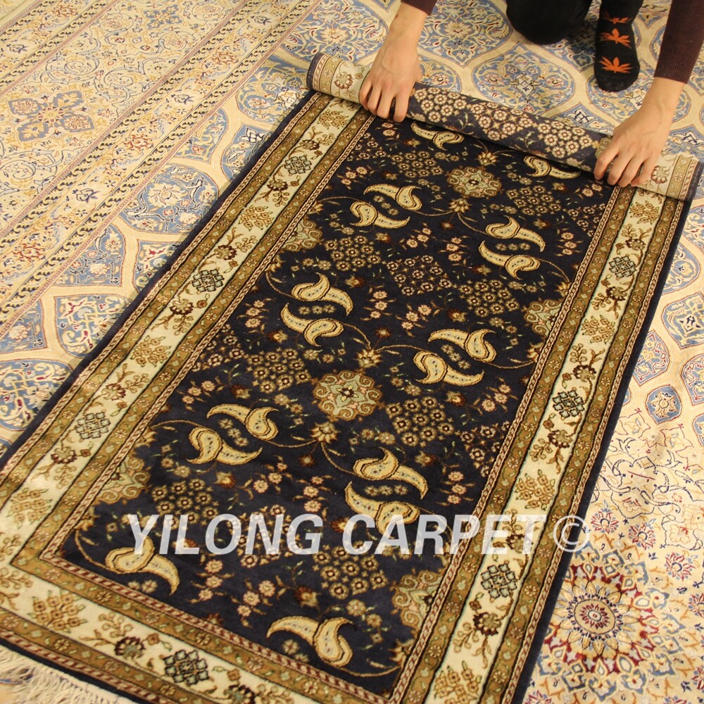 Yilong 2 5 X6 Blue Hand Woven Silk Long Hallway Carpets Strip Rug
