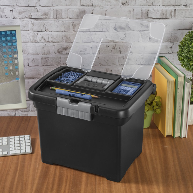 Sterilite Portable File Box, Plastic, Black