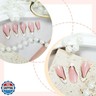 NBNTGH White French Tip Press on Nails Gold Line Fake Nails Medium Almond False Nail with Design Nude Glue on Nails Artificial Acrylic Full Cover Glossy Stick on Nail for Women Manicure 24Pcs