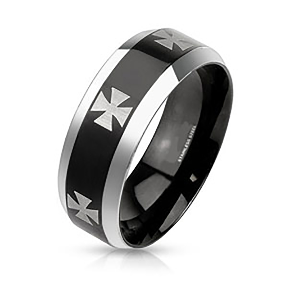 Stainless Steel Men's 8 MM Black Cross Crucifix Wedding Band Ring Size
