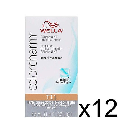 WELLA COLOR CHARM HAIR TONER DYE LIQUID T11 LIGHTEST BEIGE BLONDE PACK OF 12
