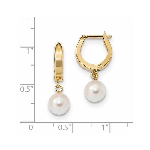Pre-owned Versil 14k 6-7mm White Round Akoya Saltwater Cultured Pearl Hoop Dangle Earrings In Yellow