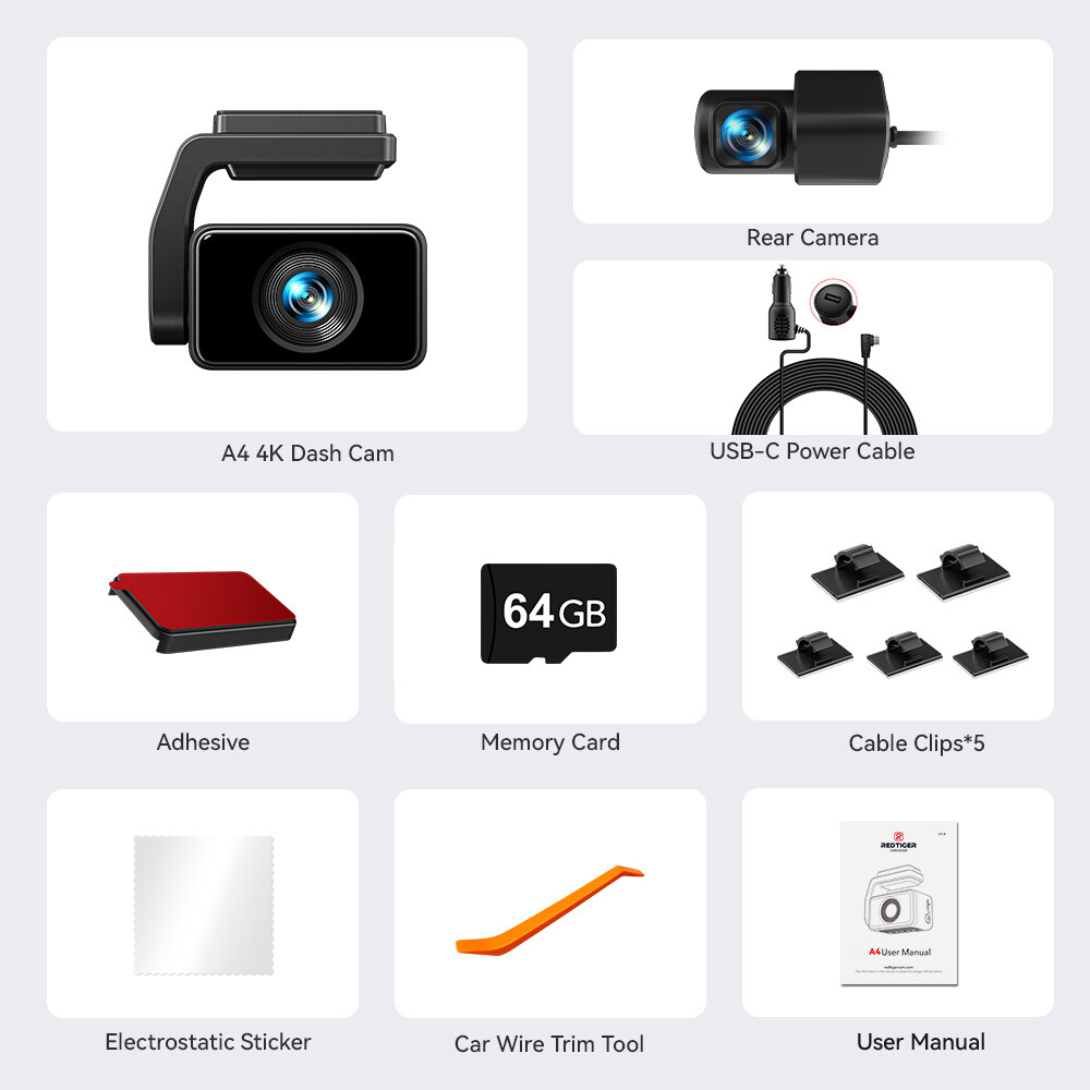 REDTIGER 5.8GHz WiFi Dash Cam Front and Rear 4K Dash Camera, 2" Touch Screen(A4)