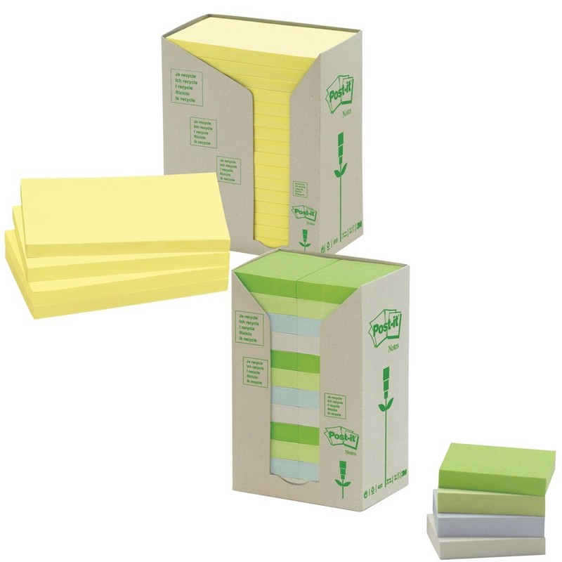 Post-It 654-1t (654 Rty) Notes Towers Recycled Yellow 73x73mm (Pack Of 16) Uu00
