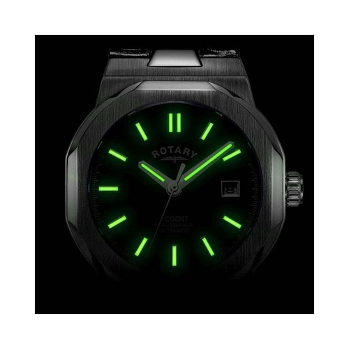 Pre-owned Rotary Regents Automatic Mens Black Leather Strap Watch Gs05410/04