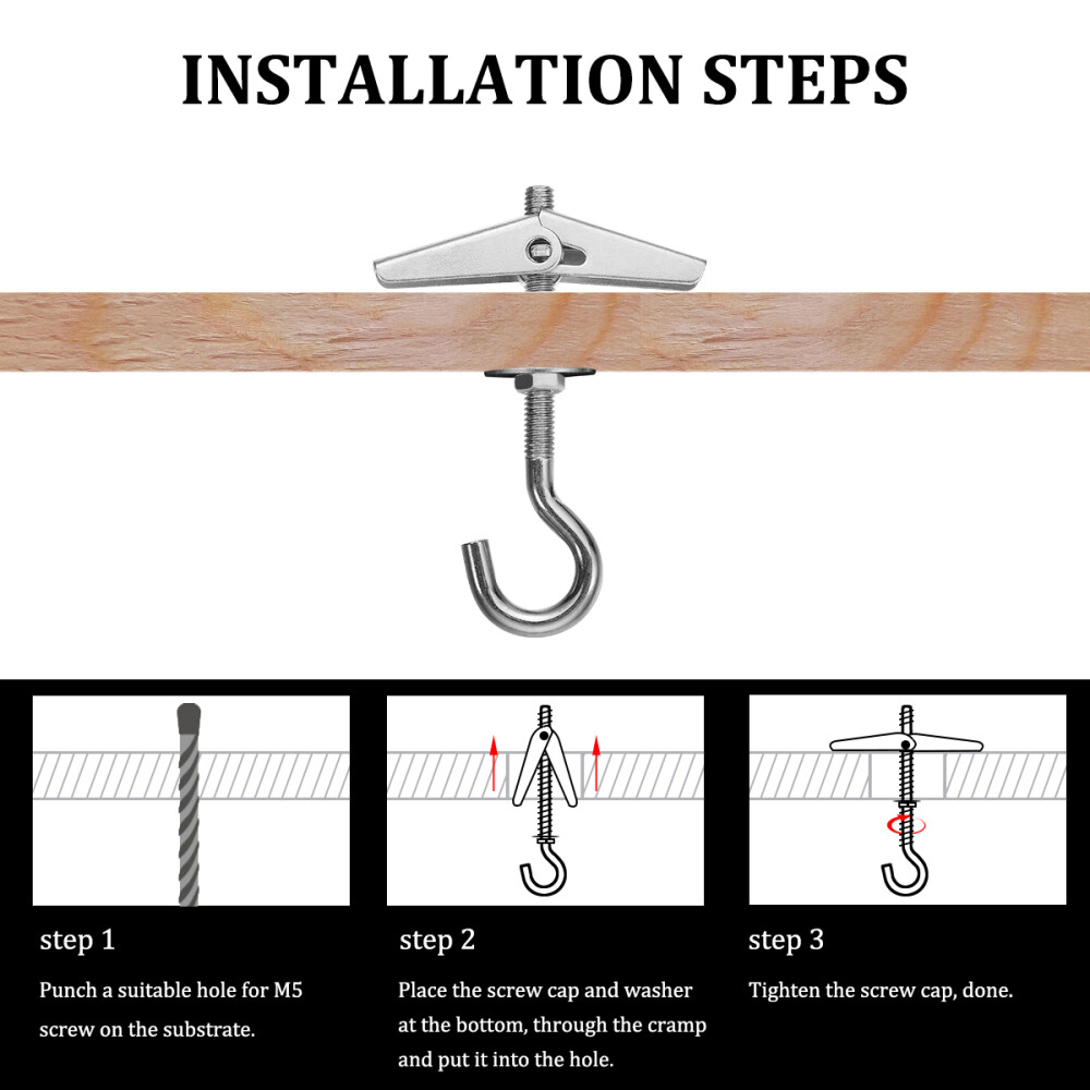 Yardwe 10 Ceiling Hook Carbon Steel Plasterboard Ceiling Wall Spring