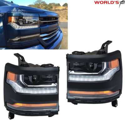 Headlight For 2016-2018 Chevy Silverado 1500 HID/Xenon w/ LED Black RH+LH