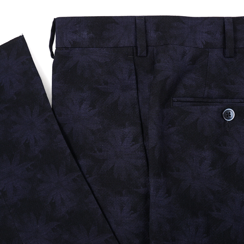 Pre-owned Roda $1495  Slim-fit Midnight Blue Floral Cotton-linen Suit 40 (eu 50)