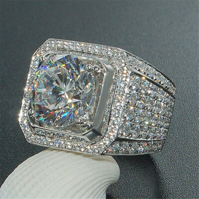 Women Men Alloy Crystal White Topaz Wedding Engagement Vintage Ring Size 6-13