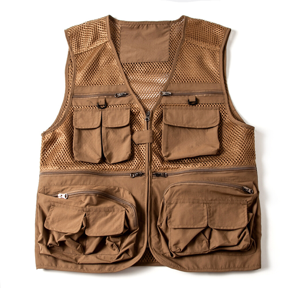 Mens Mesh Cargo Utility Waistcoat Jacket Gilet Vest Tops