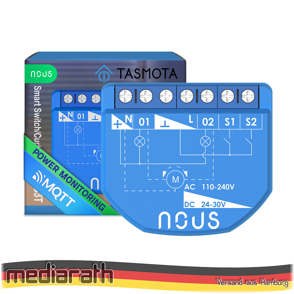 NOUS B3T WiFi Smart Switch 2 Kanal ESP32 Power Metering Tasmota opt. calibrated