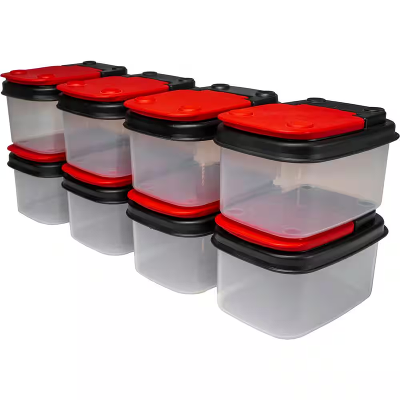 Storage Bins Organizer 8 Pack 0.6 Qt Stackable Containers Flip Top Small Parts