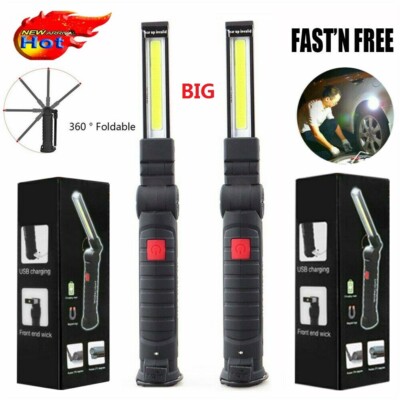 2PCS Rechargeable LED COB Slim Work Light Mechanic Flashlight Lamp Bar Torch Big