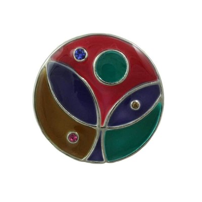 Round Multi Color Enamel and Crystal Adjustable Ring - RS336