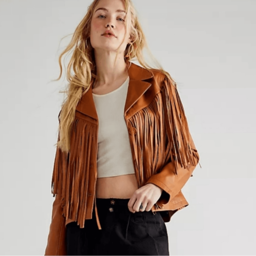 Pre-owned Free People Understated Bronco Leather Jacket In Brown