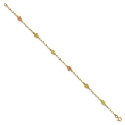 Pre-owned Skyjewelers Real 10kt Tri-color Gold Black Hills Roses Chain Bracelet; 7.5 Inch In Yellow