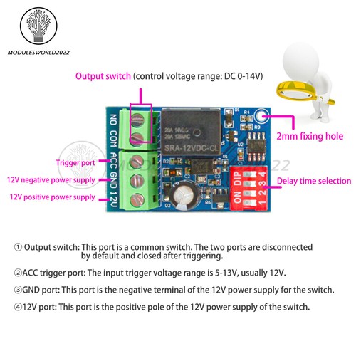 DC12V Car Time Delay Relay Module Trigger Delay On/Off Delay Switch Module