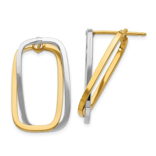 Pre-owned Accessories & Jewelry 14k Two Tone Gold 1.4mm Rectangle Interchanging Versatile Earrings Italian Gold