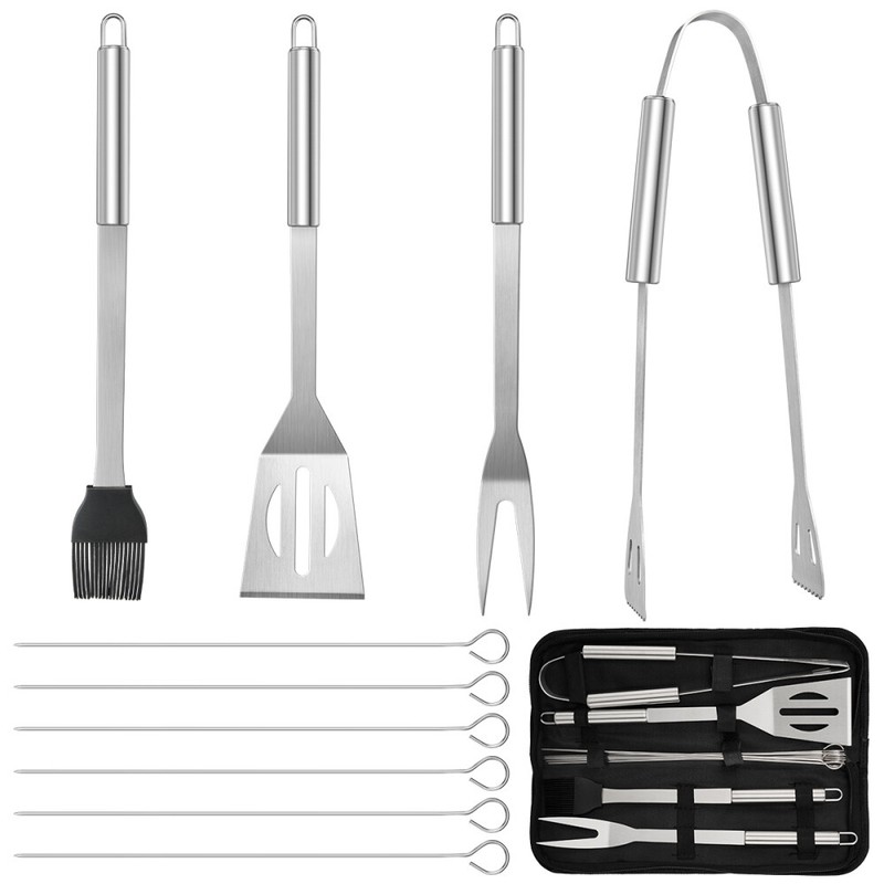 11pcs BBQ Grill Tools Set Grilling Accessories Kit Camping Utensils