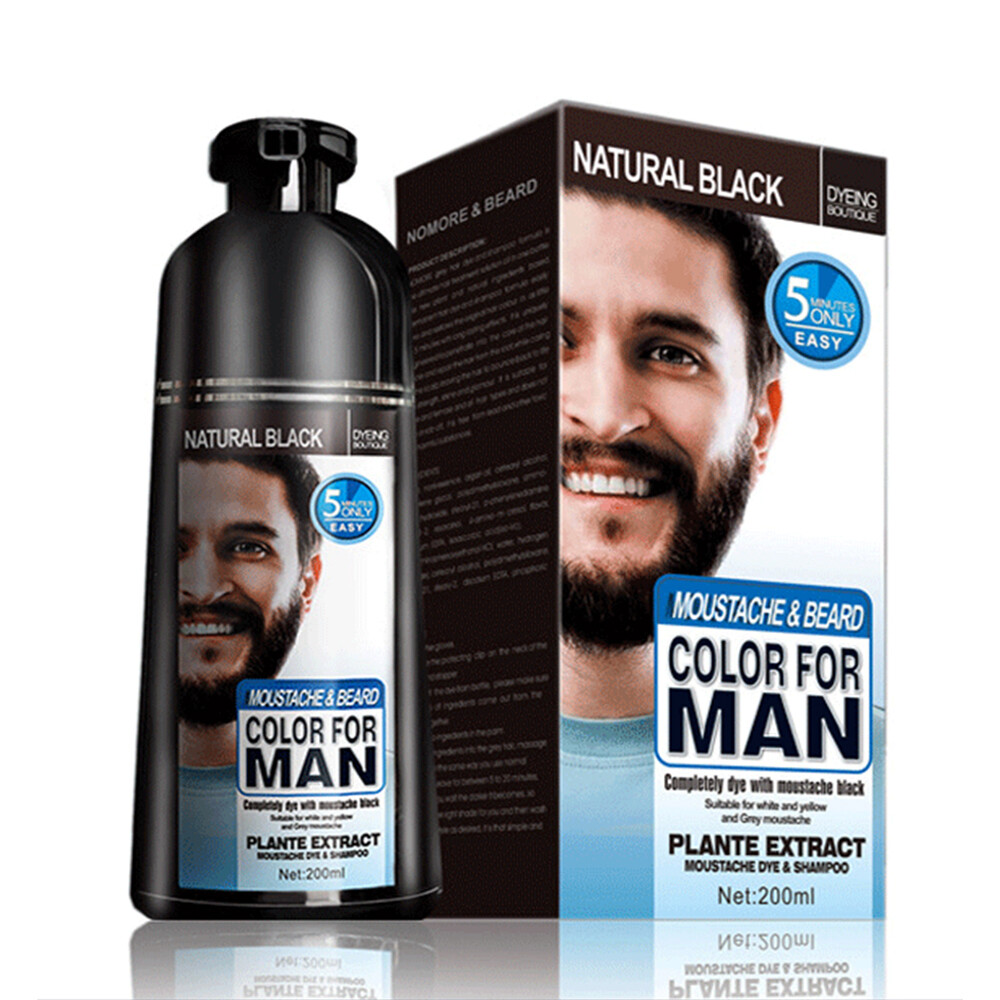 Permanent Men Beard Hair Colouring Dye Tint Cream Moustache Blackening Shampoo