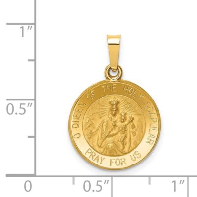 Pre-owned Diamond2deal 14k Gold Queen Of The Holy Scapular Reversible Medal Hollow Pendant In Yellow