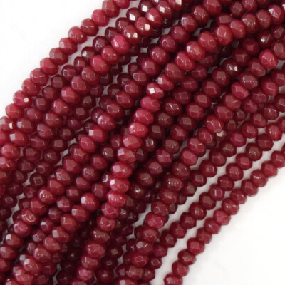 Faceted Ruby Red Jade Rondelle Button Beads 15'' Strand 3mm 4mm 6mm 8mm 10mm