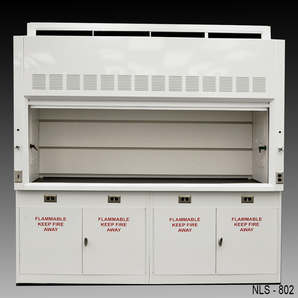 8' Fisher American Fume Hood w/ Two Flammable Cabs, Top, Valves - New - R