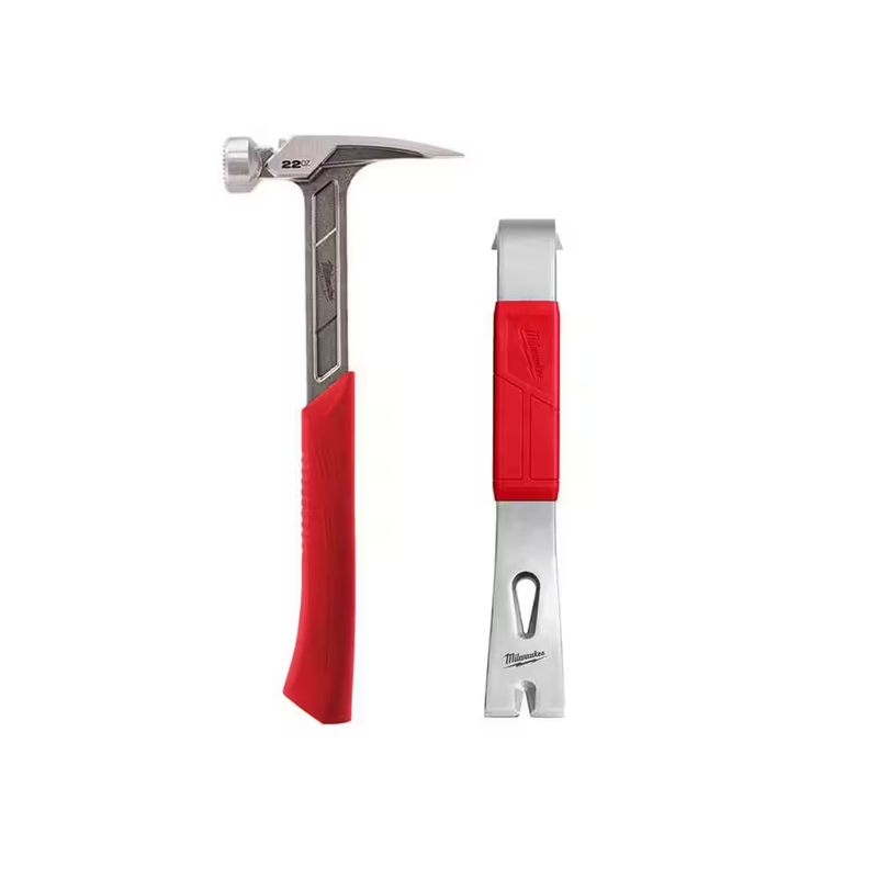 Milwaukee Framing Hammer Pry Bar Set 22 oz Milled Face 12 in Nail Puller