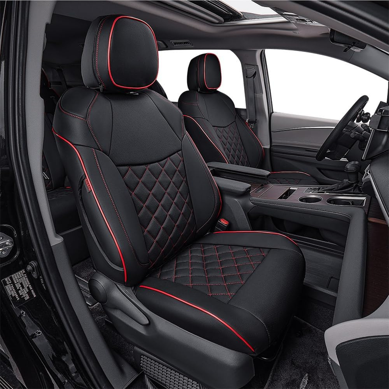 Black Red Customer Seat Covers Waterproof for 2021-2025 Toyota Sienna LE XLE