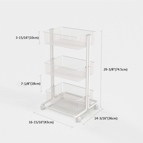 Greenjet 3 Tier Bedroom Storage Trolley Steel Rolling Utility Cart Metal Storage