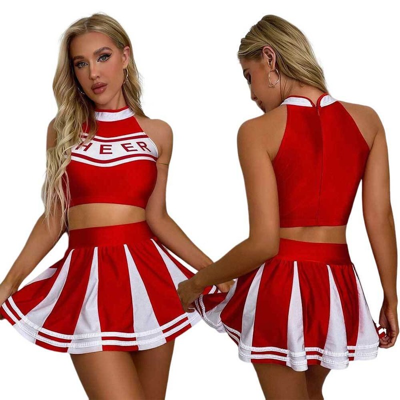 Adult Cheerleader Cheerleading Fancy Dress Costume Cheer Uniform Outfits Sports