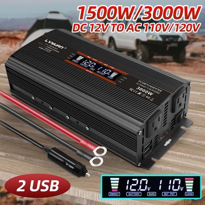 1500w 3000w Car Inverter Dc 12v To 120v Solar Off Grid Power Converter camping 