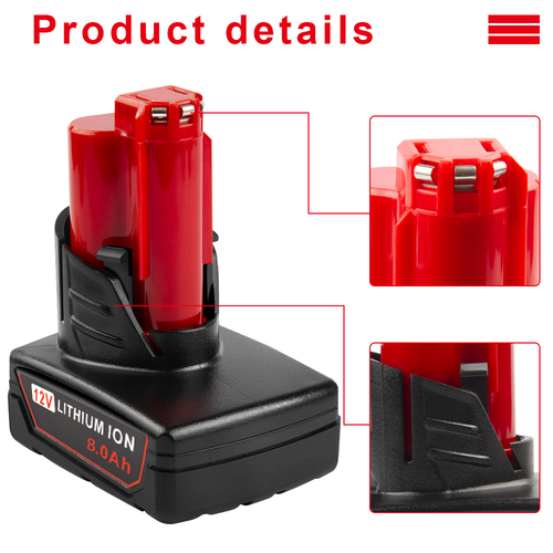 2Pack For Milwaukee 48-11-2460 for M12 LITHIUM 8.0Ah Extended Capacity Battery
