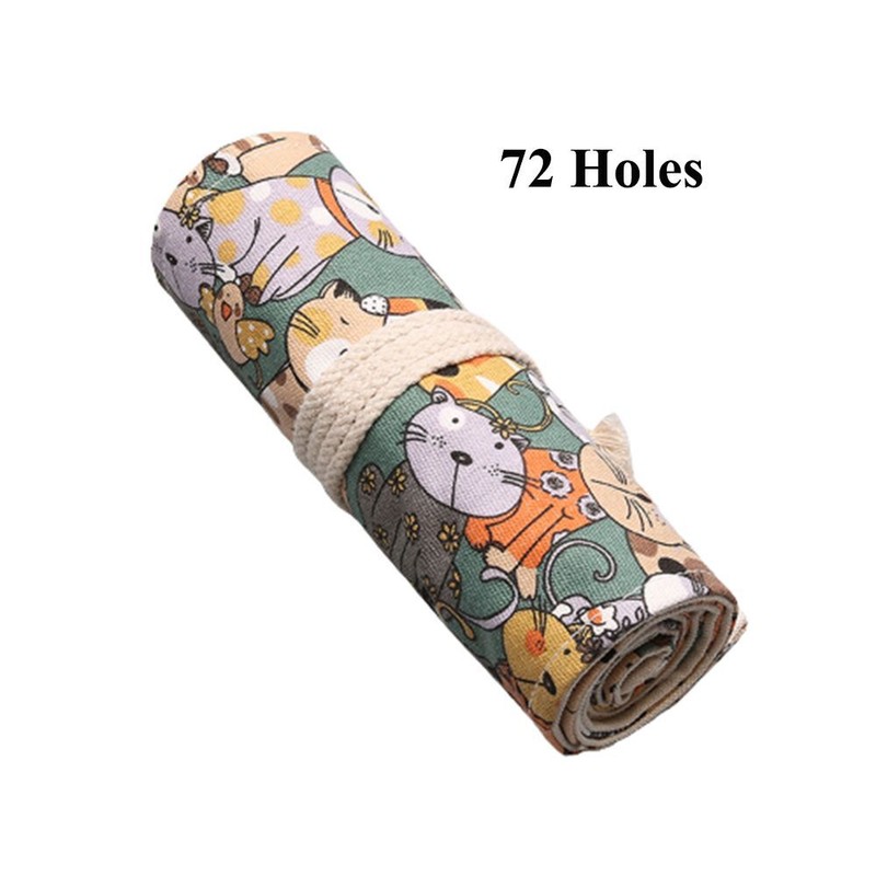 Office School Large  Capacity Canvas Pen Curtain Pencil Case Roll Pen Bag