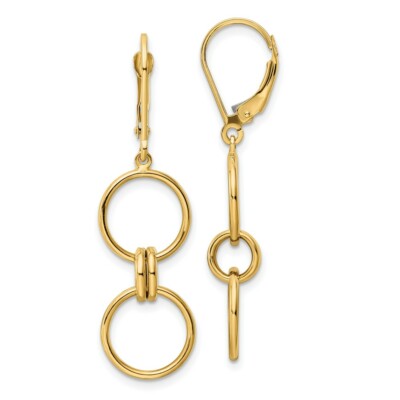 Pre-owned Superdealsforeverything Real 14kt Yellow Gold Circle Dangle Leverback Earrings