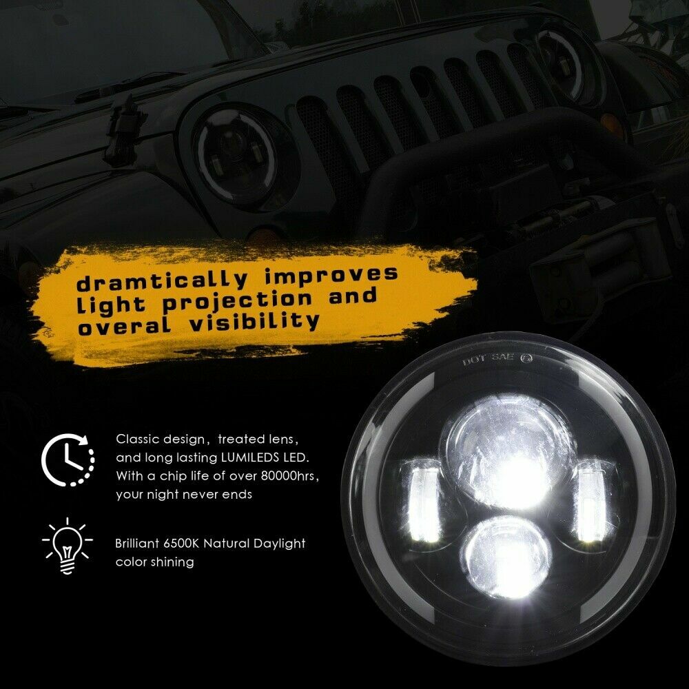 7 Zoll Runde LED Scheinwerfer Halo Angle Eyes für Jeep Wrangler CJ JK LJ Mit E9