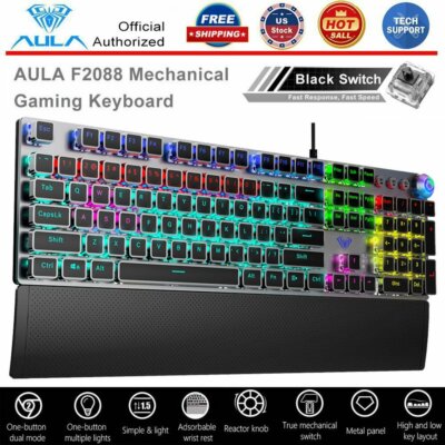 Black Switch RGB Game Keyboard 108 Punk Keys Removable Hand Rest Multimedia Knob