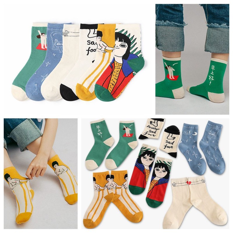 Novelty Cartoon Painting Lovers Men Funny Art Ankle Hosiery Socks