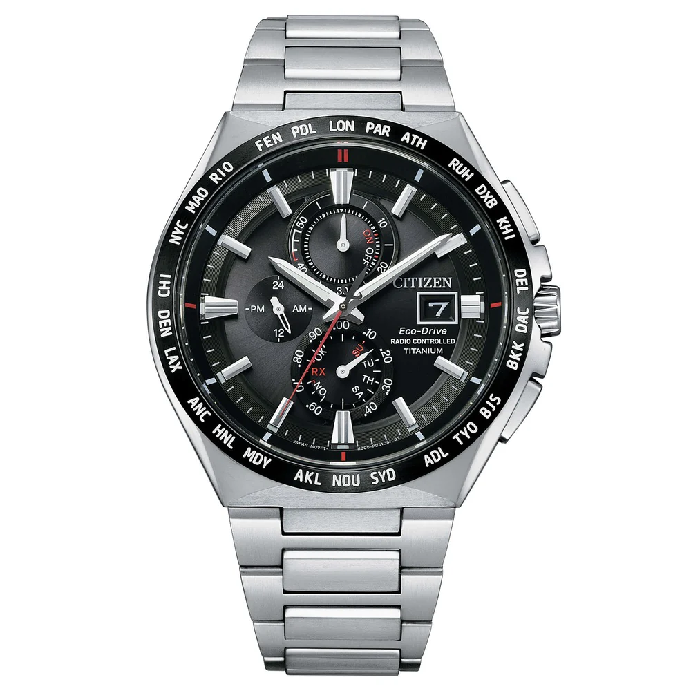 Pre-owned Citizen Titanium Radio Controlled Black Dial Sapphire Crystal Watch At8234-85e