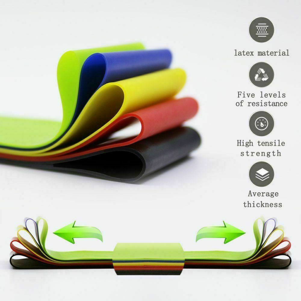 5 Resistance Bands Loop Set Strength Fitness Leg Exercise Yoga Workout Pull Up