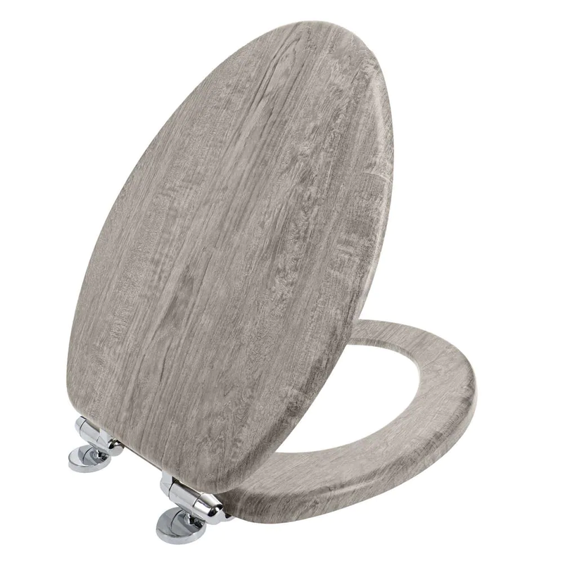 Elongated Wood Toilet Seat, Slow Close And Chrome-Plated Hin