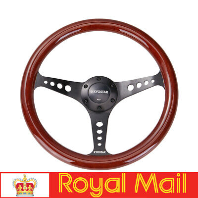 14'' Classic Wooden Steering Wheel 350mm Wood Grain Trim Matte Spoke Universal