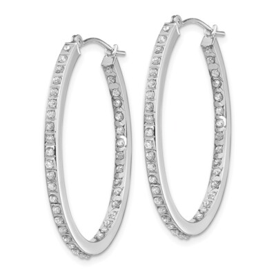 Pre-owned Skyjewelers Real 14k White Gold Diamond Fascination Oval Hinged Hoop Earrings