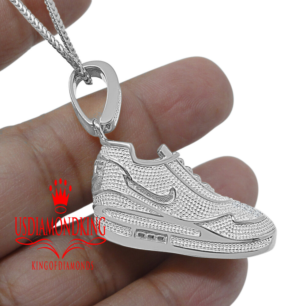 Pre-owned Us Diamond King Genuine Diamond Designer Shoe Pendant 2.10" Sneaker Charm 10k White Gold Finish In White/clear