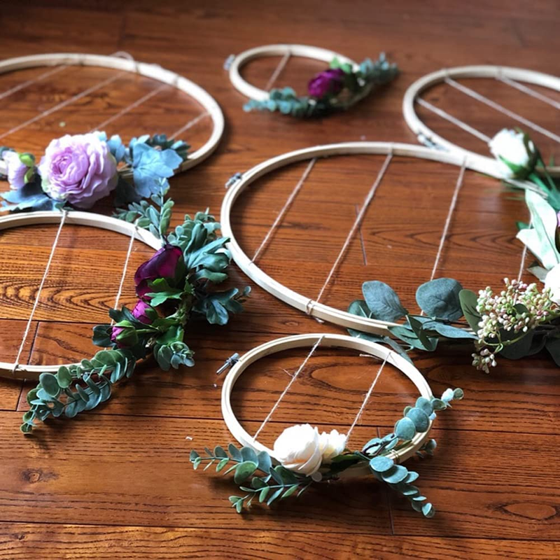 6 Pieces Embroidery Hoops Adjustable Bamboo Circle,Cross Stitch Hoop Ring Bulk W