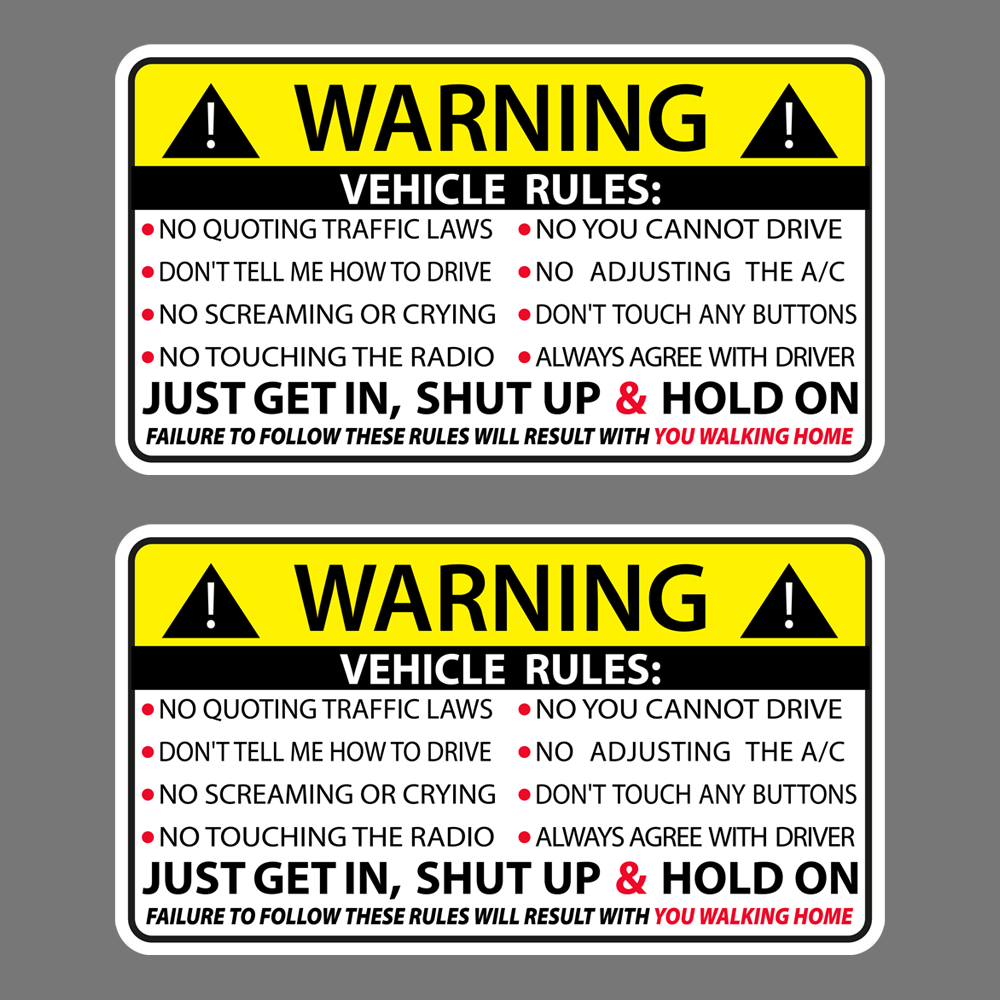 2X VEHICLE RULES FUNNY VINYL STICKER CAR TRUCK WINDOW DECAL 